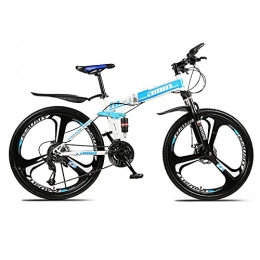 LZHi1 Folding Bike LZHi1 Foldable Mountain Bike 26 Inch For Men And Women, 27 Speed Dual-Suspension Adult Mountain Trail Bikes, Carbon Steel Frame Dual Disc Brake Road Bikes(Color:White blue)
