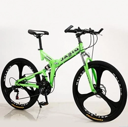 M-YN Folding Bike M-YN 24 / 26 Inch 21 Speed Folding Mountain Bike High Carbon Steel, Full Suspension MTB Bicycle For Adult, Double Disc Brake Outroad Mountain Bicycle For Men Women(Size:26inch, Color:green)