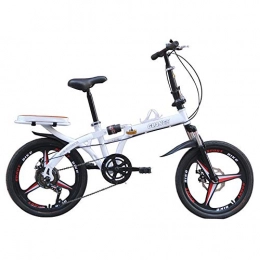 MDZZ Bike MDZZ Adults Folding Bicycle, Variable Speed City Dual Disc Brake Bike, High-Carbon Steel Frame Mobility Kids Bikes, Load Capacity of 150Kg, White, 16inch