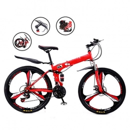 MDZZ Foldable Mountain Bike, 21 Speed Adult Fat Tire Mountain Trail Bicycle, High-Carbon Steel Frame Hardtail Pedal Car for Outdoor Cycling,Red Wheel C,24in