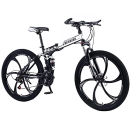 MDZZYQDS Folding Bike MDZZYQDS 26-inch Folding Mountain Bike, 21 / 24 / 27 / 30 Speed Bicycle Adult Mountain Trail Bike High Carbon Steel Frame Double Disc Brake, Front Suspension Anti-Skid Shock-Absorbing Front Fork