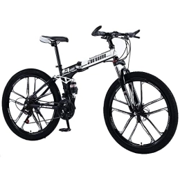 MDZZYQDS Folding Bike MDZZYQDS 26-inch Folding Mountain Bike, 21 / 24 / 27 / 30 Speed Bicycle, High-carbon Steel Frame Dual Full Suspension Dual Disc Brake, Seat Height Can Be Adjusted