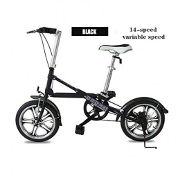 MEICHEN Folding Bike MEICHEN Foldable bicycle 16 Inches Easy folding portable Disc brake Single Variable speed Mini Small bike Lightweight Travel, Black14speed