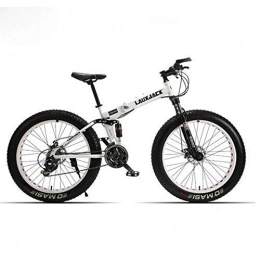 MEICHEN Mountain Fat Bike Full Suspension Steel Foldable Frame 24 Speed Mechanic Brake 26" x4.0 Wheel,White