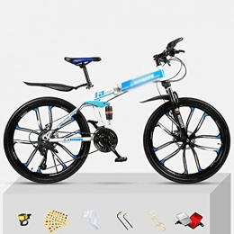MENG Folding Bike MENG 26" All-Terrain Mountain Bike Folding Carbon Steel Frame 21 / 24 / 27-Speed Double Disc Brake Bicycle Hydraulic Shock Absorption Bike for Adult or Teens(Size:24 Speed, Color:White) / Blue / 27 Speed