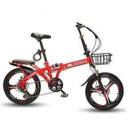 MENG Folding Bike MENG Foldable Bicycle Folding Bicycle, Men and Women Adult Adult Variable Speed Ultra-Light Portable Dual Shock Absorber Variable Speed Disc Brake Integrated Wheel, Red, 20Inch