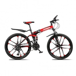 MENG Folding Bike MENG Folding Mountain Bike 26 Inches Wheels Dual Suspension Mountain Bicycle Carbon Steel Frame for Women Mens(Size:24 Speed, Color:Yello) / Red / 24 Speed