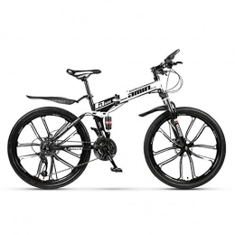 FJW Folding Bike Mens' Mountain Bike, 26 inch 10-Spoke Wheels High-carbon Steel Frame, 21 / 24 / 27 / 30 speed Unisex Dual Suspension Folding Bike with Double Disc Brake, Black, 30Speed