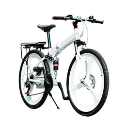 MH-LAMP Folding Bike MH-LAMP Suspension Folding Bike, Bike 24 Speed 26 Inch, Full Suspension Mountain Bikes, Dual Disc Brake, Aluminum Frame, White