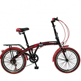 MIAOYO Folding Bike MIAOYO Hybrid City Commuter Bike, Variable Speed Double V-brake, High-carbon Steel Folding Bike For Adult, Foldable Damping Urban Road Bicycles, Red, 20