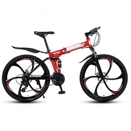 min min Folding Bike min min 26" Foldable Adult Mountain Bike, Full Suspension Mountain Bike, 21-Speed Disc Brake Folding Bicycle Bike, Student Road City Bike (Color : Red)
