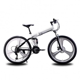 min min Bike min min Road Bike, 24 / 26Inch Dual Disc Brake Folding Bike, 21 Speed Bicycle Full Suspension MTB, With Double Disc Brake Carbon Steel Frame MTB Bicycle (Color : 24, Size : White)