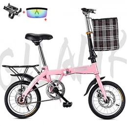 WellingA Folding Bike Mini Folding Bike, 14inch / 16inch / 20inch Lightweight Double Disc Brake Adult Bicycle Carbon Steel Sock Absorption Mountain Bike for Men Women, Pink, 14inch