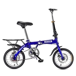  Folding Bike Mini Folding Bike City Bike for Adult, Lightweight Commute Bicycle with Dual Disc Brakes and Rear Rack for Men Women, Male Female Student Bike Boy’s Bike (Color : Blue, Size : 16 inch)