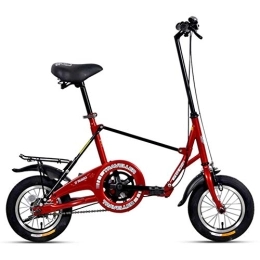 WJSW Folding Bike Mini Folding Bikes, 12 Inch Single Speed Super Compact Foldable Bicycle, High-carbon Steel Light Weight Folding Bike with Rear Carry Rack, Red