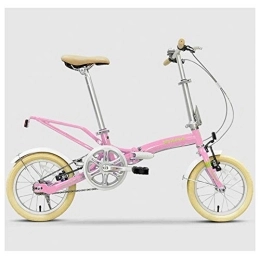 WJSW Bike Mini Folding Bikes, 14 Inch Adults Women Single Speed Foldable Bicycle, Lightweight Portable Super Compact Urban Commuter Bicycle, Pink