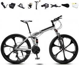 MJY Bike MJY Bicycle 26 Inchbicycle, Unisex Folding Commuter Bike, 30-Speed Gears Foldable Mountain Bike, Variable Speed Bikes, Double Disc Brake / White / B Wheel 6-24