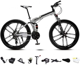 MJY Folding Bike MJY Bikes 24-26 inch MTB Bicycle, Unisex Folding Commuter Bike, 30-Speed Gears Foldable Bicycle Bike, Double Disc Brake / White / C Wheel / 26'' 6-11
