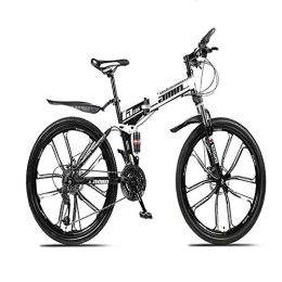 MKIU Folding Bike MKIU Off-Road Folding Mountain Bike, 26-Inch 30-Speed Dual Shock-Absorbing Anti-Skid Integrated Wheels, Disc Brakes, Suitable for Outdoor Riding And Touring, White, 24 speed