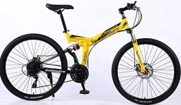 DPCXZ Bike Mobile Portable Folding Bike 21 Speed 24 Inches Dual Suspension Spoke Wheel Mountain Bike Hardtail Mountain Bikes for Mens / Womens Yellow, 24 inches