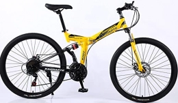 DPCXZ Folding Bike Mobile Portable Folding Bike 21 Speed 24 Inches Dual Suspension Spoke Wheel Mountain Bike Hardtail Mountain Bikes for Mens / Womens Yellow, 26 inches