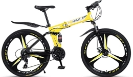 DPCXZ Bike Mobile Portable Folding Mountain Bike, 3-Spoke 21-Speed 26-Inch Wheel Folding Bikes, Dual Disc Brakes Full Suspension Mountain Bike, Sports Outdoor Adult Bike Yellow, 26 inches
