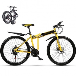 KuaiKeSport Bike Mountain Bicycle MTB, 30 Speed Folding Bike Dual Disc Brake for Adults Student, 26-Inches Wheels Folding Bike Bicycle, Fold up City Bike, Fat Tire Double Damping Racing Bicycle Urban Bike , Yellow