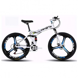 Augu Folding Bike Mountain Bicycle, Oil brake 24 Speed Dual Suspension Folding Bike 24 Inches three-blade Wheels Bike Unisex Adult
