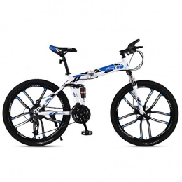 WZB Folding Bike Mountain Bike 21 / 24 / 27 Speed Steel Frame 26 Inches 10-Spoke Wheels Suspension Folding Bike, Blue, 24speed