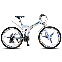Domrx Folding Bike Mountain Bike 26 Inch 21 / 24 / 27 / 30 Speed 3 Knife Folding Double Disc Brake Bicycle 2019 New Suitable for Adults-White Blue_24 Speed