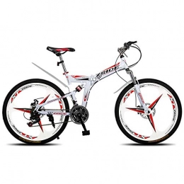 Domrx Folding Bike Mountain Bike 26 Inch 21 / 24 / 27 / 30 Speed 3 Knife Folding Double Disc Brake Bicycle 2019 New Suitable for Adults-White red_21 Speed