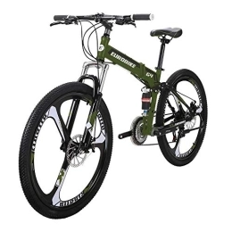 EUROBIKE Folding Bike Mountain Bike 26 inch 3 Spoke Folding Bike Unisex Full Suspension 16 inch Frame (green)