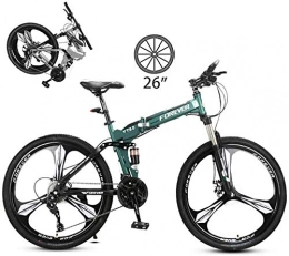 BUK Folding Bike Mountain Bike, 26In Foldable Trekking Bicycle Cross Trekking Bikes Unisex Outdoor Carbon Steel Bicycle Full Suspension MTB-26 inch / 24 speed_Green