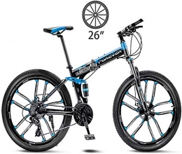 BUK Folding Bike Mountain Bike, 26In Foldable Trekking Bicycle Cross Trekking Bikes Unisex Outdoor Carbon Steel Bicycle Full Suspension MTB Double Disc Brake-21 speed_Blue