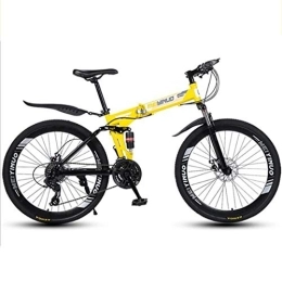 Dsrgwe Bike Mountain Bike, Carbon Steel Frame, Foldable Hardtail Bicycles, Dual Disc Brake and Double Suspension, 26" Wheel (Color : Yellow, Size : 27 Speed)