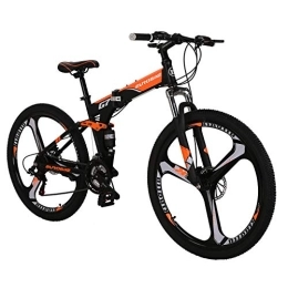 EUROBIKE  Mountain Bike，Dual Suspension Folding Mountain Bikes, 21 Speed Foldable Frame, 27.5-inch full suspension Bicycle For Men or Women (K wheel Orange)