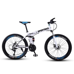 Dsrgwe Bike Mountain Bike, Fold Hardtail Bicycles, Carbon Steel Frame, Dual Disc Brake and Double Suspension (Color : White, Size : 21 Speed)