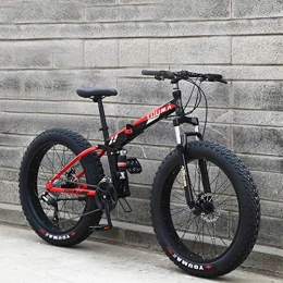 Hxx Folding Bike Mountain Bike, Foldable 20" High Carbon Steel Double Shock Absorption Bicycle 21 Speed 4.0 Super Wide Tire Off Road Transmission Men And Women Pass, Redblack