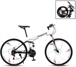 SAFT Bike Mountain bike foldable for adults 24 / 26 inch bike 6 cutter wheel 27 speed double shock absorption leisure cycling (Color : White, Size : 24inches)