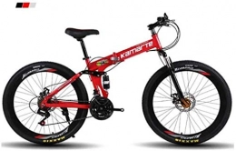 Wyyggnb Folding Bike Mountain Bike, Folding Bike Mens' Mountain Bike, 26" Inch 3-Spoke Wheels High-Carbon Steel Frame, 21 / 24 / 27 / 30 Speed Dual Suspension Folding Bike Unisex With Disc ( Color : Red , Size : 21 Speed )