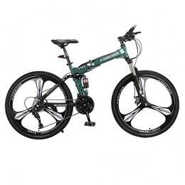 CXSMKP Bike Mountain Bike Folding Bikes for Adult with High Carbon Steel Frame, 26Inch 3 Spoke Wheels 24 Speed, Double Disc Brake And Dual Suspension Anti-Slip Bicycles, Green