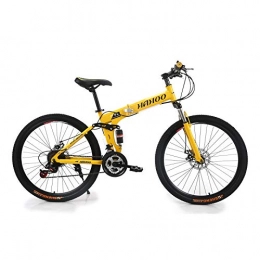 CXSMKP Bike Mountain Bike Folding Bikes with High Carbon Steel Frame, 26Inch 30 Spoke Wheels Double Disc Brake And Dual Suspension Anti-Slip Bicycles, Yellow, 21 speed