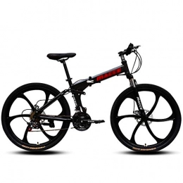CXSMKP Bike Mountain Bike Folding Bikes with High Carbon Steel Frame, 6 Spoke Wheels And 21 Speed, Double Disc Brake And Dual Suspension Anti-Slip Bicycles, 3Colour Option, Black