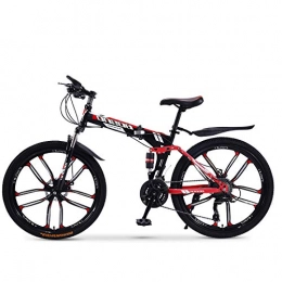 CXSMKP Bike Mountain Bike Folding Bikes with High Carbon Steel Frame, Featuring 10 Spoke Wheels And 30 Speed, Double Disc Brake And Dual Suspension Anti-Slip Bicycles, 26 In, B