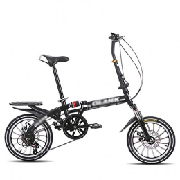 CXSMKP Folding Bike Mountain Bike Folding Bikes with High Carbon Steel Frame, Featuring 16 Spoke Wheels And 6 Speed Shifter, Double Disc Brake Anti-Slip Bicycles (Black, 16 In)