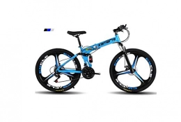 DYM Folding Bike Mountain Bike Mens' Mountain Bike, 24" inch 3-Spoke Wheels High-Carbon Steel Frame, 21 / 24 / 27 Speed Dual Suspension Folding Bike Unisex with Disc Brakes, Blue, 21 Speed