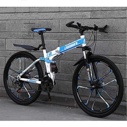AMITD Folding Bike Mountain Bike, Off-Road Men and Women Variable Speed Racing, 8 Seconds Fast Folding, Stronger Shock Absorption Effect, Blue, 21 Speed