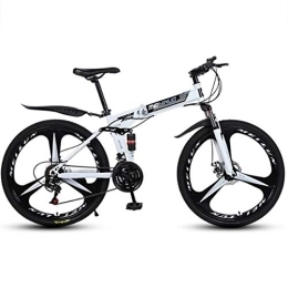 Dsrgwe Folding Bike Mountain Bikes, Foldable Hardtail Bicycles, Carbon Steel Frame, Dual Disc Brake and Double Suspension (Color : White, Size : 21 Speed)