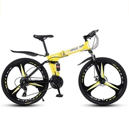 LADDER Folding Bike Mountain Bikes, Foldable Hardtail Bicycles, Carbon Steel Frame, Dual Disc Brake and Double Suspension (Color : Yellow, Size : 21 Speed)
