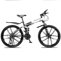 D&XQX Folding Bike Mountain Bikes, Folding High Carbon Steel Frame 24 Inch Variable Speed Double Shock Absorption Ten Cutter Wheels Foldable Bicycle, for Height 145-185Cm, White, 30 speed